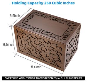 Hand Carved Wooden Ashes Urn <b>Box</b> Brown Square Memorial Cremation Keepsake Case Engraved <b>Floral</b> Funeral Decoration - Product Image 2