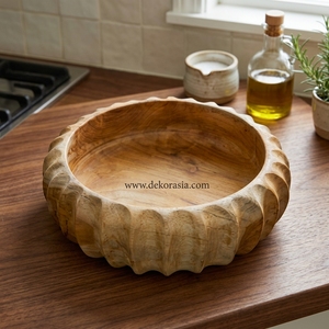 Bol à salade rond en teck de haute qualité, écologique, sculpté à la main, design vintage, couleur personnalisée, vaisselle de fête pour usage domestique - Product Image 6