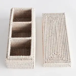 Cesta de Almacenamiento Rectangular de Mimbre con Tapa para Decoración del Hogar, Caja Organizadora de Mimbre con Múltiples Compartimentos, Solución de Almacenamiento de Juguetes para Guardería - Product Image 3