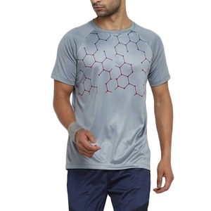 T-shirt en tricot à manches courtes pour homme, col rond, couleur unie, design décontracté, séchage rapide, coupe ajustée, bleu marine, coton, élasthanne, sublimation - Product Image 1