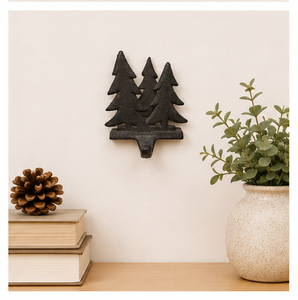 Heavy Duty Cast Iron Christmas Tree <b>Stocking</b> <b>Holder</b> Rustic 3-Tree Design Metal <b>Stocking</b> Hanger For Fireplace Mantel Durable Hook - Product Image 2