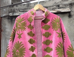 Handmade Indian Suzani Embroidered Velvet Quilted JacketBoho Winter <b>Coat</b> - Product Image 2