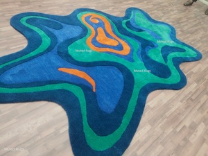 Alfombra de Lana Tufted con Forma Abstracta Personalizada, Azul, Verde, Naranja, Alfombra Moderna Irregular, Alfombra de Diseño Hecha a Mano para Sala de Estar - Product Image 4
