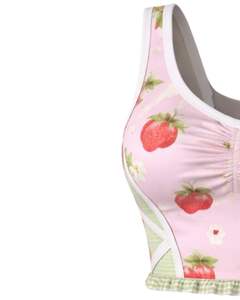 ชุดเซ็ตทูพีซลายสตรอว์เบอร์รี่สีชมพูสำหรับผู้หญิง เสื้อครอปแขนกุดคอกว้างเอวสูงเข้ารูป กระโปรงมินิสั้น ชุดฤดูร้อน - Product Image 3