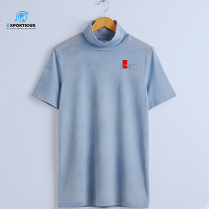 <b>Men</b> <b>Turtle</b> <b>Neck</b> T-Shirt 100% Cotton 180 GSM Custom Logo High <b>Neck</b> Tee Premium Casual Wear - Product Image 1