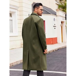 2025 hommes Double boutonnage mince hiver pardessus classique décontracté Long caban avec revers cranté grande taille laine cachemire coquille - Product Image 5