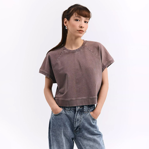 Women's Oversized Acid Washed T Shirt 100% Cotton French Terry Streetwear Y2k <b>Top</b> Custom Logo <b>Raglan</b> Sleeve Cropped Vintage Tee - Product Image 1