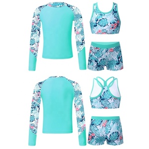 Conjunto de traje de baño estampado de 3 piezas para niñas de 6 a 16 años, Tops Rash Guard con Top corto y pantalones cortos para bañarse en la playa, natación, surf, Parque Acuático - Product Image 2