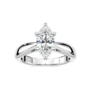 Anillo de compromiso solitario con diamante marquesa, engaste de seis puntas con banda cónica pulida en oro rosa, oro blanco, oro amarillo. - Product Image 3