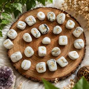 Juego de Runas Talladas en Howlite Blanca, Runas Elder Futhark, Piedras de Cristal Talladas, Bolsa de Terciopelo, Feng Shui, Meditación Espiritual - Product Image 6