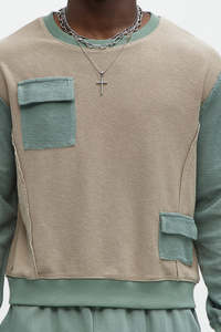 Sweat-shirt en tricot à col rond pour homme, coupe ample, avec poche, style color block, décontracté, pour l'automne - Product Image 3