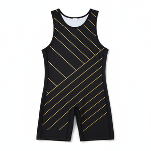 Combinaison de lutte unisexe personnalisée pour adultes, 100% polyester extensible, une pièce, 100g, noir avec bordure blanche, vêtements de sport de combat - Product Image 4