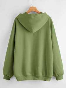 Sudadera con Capucha Unisex Verde Oliva, Cierre de Cremallera, Corte Holgado, Color Sólido, Felpa de Algodón Transpirable, 430g, Ropa Casual de Invierno - Product Image 2