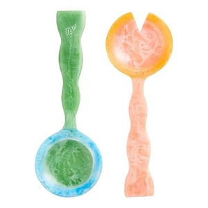 Juego de servidores de ensalada de resina marrón con mango corto, cuchara y tenedor de ensalada con diseño de espiral de caparazón de tortuga para cocina y comedor - Product Image 2