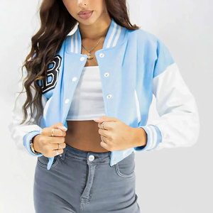 Winter Fall High Quality Women Crop Letterman Varsity Jackets Winter <b>Long</b> Sleeves <b>Coats</b> <b>Leather</b> Bomber Custom Varsity Jacket - Product Image 6
