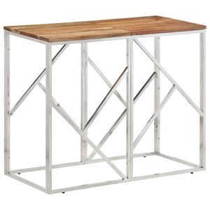 Silver <b>Stainless</b> <b>Steel</b> and Solid Acacia Wood Console <b>Table</b> Standard Size - Product Image 1