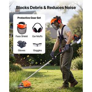 26cc 2-Cycle Gas <b>Power</b> Handheld Hedge <b>Trimmer</b> 6-in-1 Weed Eater Extension Pole Protective Gear Set Including String <b>Trimmer</b> - Product Image 6