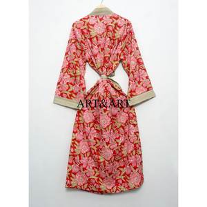 Peignoir Kimono Bohème de Haute Qualité pour Femme, en Coton Fait Main Indien, Imprimé à la Main, Design de Luxe pour le Printemps et la Plage Estivale - Product Image 5