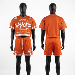 Premium 140 GSM Polyester <b>Mesh</b> Jersey <b>Short</b> Set Orange White Custom Screen Print Athletic Basketball Uniform Set - Product Image 1