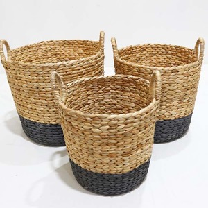 Cesta de Almacenamiento Redonda de Jacinto de Agua Tejida a Mano con Asas para Lavandería, Baño, Cocina y Sala de Estar - Product Image 1