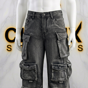 CLOVIX SPORTS Pantalones Cargo de Mezclilla Personalizados para Hombre, Corte Holgado, Multibolsillos, Jeans Lavados, Ropa Urbana, Fabricante Mayorista - Product Image 6