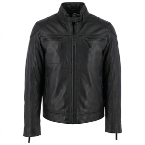 Chaqueta de Cuero PU Negra Personalizada para Hombre, Estilo Motero, Corte Ajustado, Secado Rápido, Cuello Alto, Cierres en el Pecho, Forro de Algodón, Estilo Vintage - Product Image 3