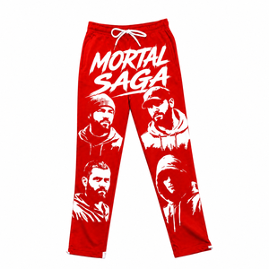 Pantalon de jogging droit en molleton de coton gris pour homme Mortal Saga, taille élastique avec cordon de serrage, imprimé, idéal pour l'été - Product Image 2