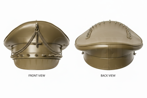 100% High Quality PU Leather Peak <b>Cap</b> Classic Flat Top <b>Hat</b> Adjustable Uniform Style Outdoor Fashion Chain Decoration Visor <b>Caps</b> - Product Image 4