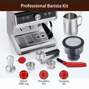 Machine à expresso semi-automatique, pression de 20 bars, 30 réglages de mouture, buse vapeur pour mousse de lait - Product Image 2