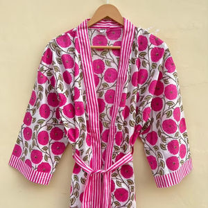 Bata Kimono de Algodón 100% Tejido con Estampado de Dibujos Animados para Mujer, Camisón de Verano Hecho a Mano, Cuello en V, Cintura Elástica, Largo Completo, ODM - Product Image 1