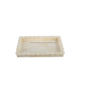 Plateau en bois artisanal poli, écologique, motif chevron noir, incrustation d'os, bords ivoire, pour une cuisine, une salle à manger et une maison élégantes - Product Image 5