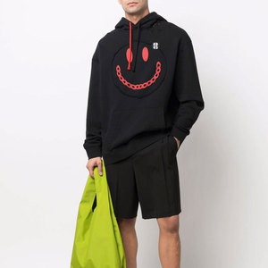 Black <b>Men's</b> Hooded Sweatshirt Oversized Streetwear Cartoon Print Cotton Knitted <b>Pullover</b> Front Logo Autumn Wear - Product Image 3