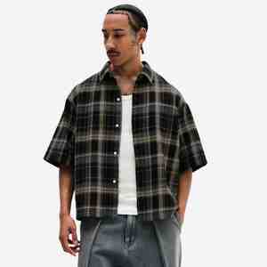 Chemise en flanelle à carreaux pour homme, manches courtes, décontractée, respirante, en coton, style été, 220g, sur mesure, T-shirt pour homme - Product Image 1