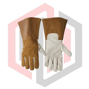 Guantes de Soldadura MIG TIG de Piel de Oveja de Primera Calidad, Color Blanco y Marrón, Palma de Cuero Vacuno, Puño Trasero de Cuero, Resistentes al Calor - Product Image 2