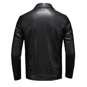 Veste de moto homme coupe ajustée en cuir de mouton avec grande taille poche et fermeture éclair noire revers hiver pour le printemps et l'automne - Product Image 5