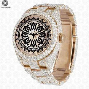 Montre de luxe pour homme Charm Jewels, boîtier en acier inoxydable de 40 mm, incrustée de diamants, mouvement mécanique analogique, date automatique, bouton poussoir - Product Image 4