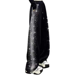 Pantalon de survêtement unisexe à jambe large orné de strass, taille élastique, coupe ample, style streetwear décontracté et tendance - Product Image 6