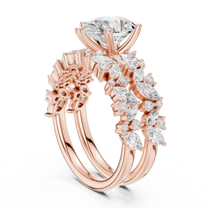 Bague de fiançailles en moissanite taille cœur pour femme - Bague de demande en mariage en argent plaqué or rose 14 carats avec grappe latérale marquise - Product Image 3