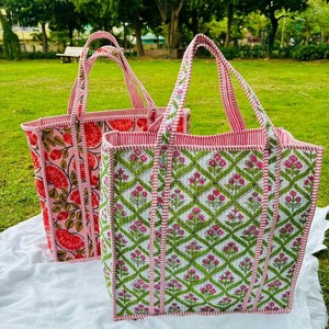 Floral Embroidered Canvas Tote <b>Bag</b> Blue Striped Bohemian Style Open Top Shopping <b>Bag</b> For Women <b>Summer</b> Use - Product Image 4