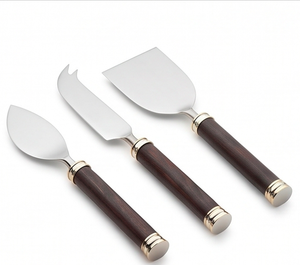 Set Of 3 Stainless Steel Cheese Knives With Classic Wooden Handles Elegant Kitchenware Perfect <b>For</b> Wedding And Dining Serving - Product Image 1