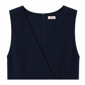 Robe d'écolière bleu marine à col en V sans manches plissée coupe trapèze avec chemise à manches longues pour enfants - Product Image 2