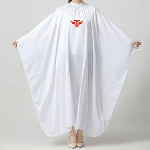 Cape de coiffure blanche avec logo rouge en polyester anti-adhésif pour hommes et femmes - Product Image 1