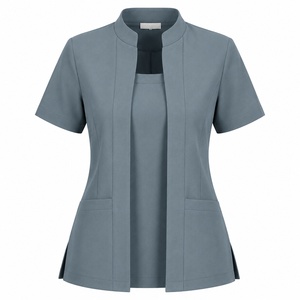Nouvelle blouse grise pour femme 2026, à manches courtes, col montant, uniforme d'hôpital avec poches, en polyester tissé, tenue de travail médicale - Product Image 1