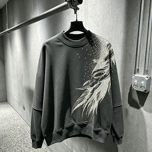 Sudadera Negra de Cuello Redondo para Hombre, Estampado de Pájaro Dorado, Estilo Casual, para Otoño, Corte Regular, Tejida, 100% Algodón - Product Image 3