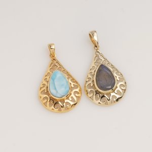 Natural Labradorite Teardrop Pendant Gold Tone Filigree <b>Necklace</b> Blue Flash Gemstone Jewelry Boho Gift <b>for</b> Women and <b>Men</b> - Product Image 3