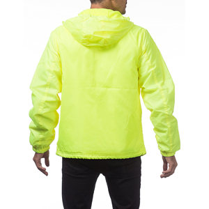 เสื้อแจ็คเก็ตกันลมมีฮู้ดสีเหลืองนีออนสำหรับผู้ชาย น้ำหนักเบา สวมใส่สบาย เหมาะสำหรับฤดูร้อน แขนเสื้อปกติ สีพื้น ผลิตจากโพลีเอสเตอร์ - Product Image 2