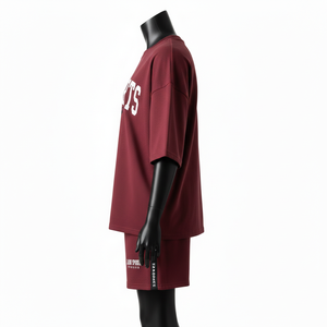 ชุดเสื้อยืดและกางเกงขาสั้นผ้าคอตตอนเจอร์ซีย์พรีเมียมสำหรับผู้หญิง 240 GSM เนื้อผ้านุ่มระบายอากาศได้ดี สีมารูน พิมพ์ลายโลโก้ ชุดสำหรับผู้หญิง - Product Image 3