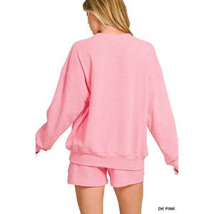 Zenana เซ็ตเสื้อแขนยาวและกางเกงขาสั้นสำหรับผู้หญิงมีดีไซน์ - Product Image 1