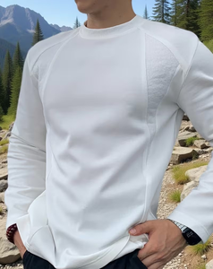 Men's Long Sleeve O-Neck Jersey Knitted T-Shirt Solid <strong>White</strong> Regular Fit Quick <strong>Dry</strong> Breathable Casual Wear 100% Polyester - Product Image 6