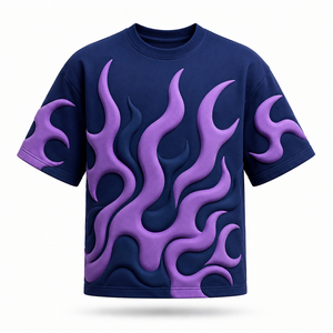 Camiseta de punto negra para hombre con estampado 3D en relieve, cuello redondo, manga corta, estilo oversize, informal, estilo urbano, para uso diario. - Product Image 6